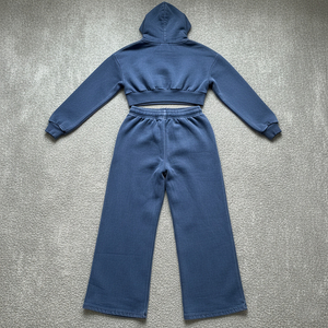 Trendy 100% Cotton <b>Women's</b> Crop Hoodie & Baggy <b>Trouser</b> 2-Piece Set Solid Embroidered High Street Style Eco-Friendly Sweat suit - Product Image 3