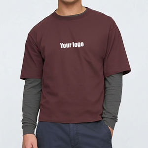 Camiseta Ringer de Algodón 100% con Doble Manga, Diseño Moderno, Color Personalizado, Logotipo Bordado Personalizado, Estilo Hip Hop, Corte Holgado - Product Image 1