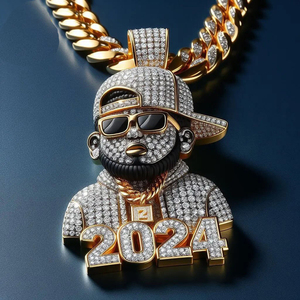 จี้เพชรฮิปฮอปแบบกำหนดเอง VVS มอยส์ซาไนต์ ประดับเพชรเต็มตัว ดีไซน์เทียบเท่าเพชรแท้ เงินแท้ 925 จี้เพชร 3 มิติ สำหรับผู้ชาย - Product Image 2