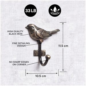 Ganchos Decorativos de Pared con Forma de Pájaro para Colgar Ropa de Niños, Llaves, Perchero de Hierro Antiguo Vintage, Elegante Soporte de Pared para Llaves - Product Image 3