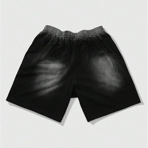 Shorts décontractés amples pour hommes, noirs, personnalisés, avec strass sur le devant, effet délavé, broderie graphique étoile, style streetwear, en maille, séchage rapide - Product Image 2