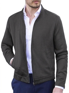 <b>Men's</b> Solid Color Bomber <b>Jacket</b> Stand Collar Zipper Closure <b>Smart</b> Casual Style Polyester Material Autumn Wear - Product Image 3