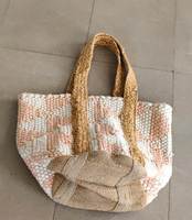 Grands sacs fourre-tout en jute tressé et coton Chindi, réutilisables, pour la plage, les courses et les courses d'épicerie, parfaits pour les filles.