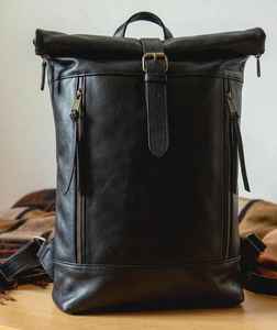 Vintage Cowhide Leather Roll Top <b>Backpack</b> <b>Large</b> Travel Bag Mens Laptop Rucksack with Heavy Duty Hardware LTBP-0029 - Product Image 4