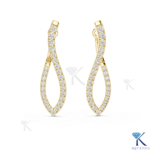 Boucles d'oreilles pendantes en diamant CVD cultivé en laboratoire, torsadées, pavées, avec fermoir Omega, en or massif 14 carats, bijoux fins pour femmes, pour mariage - Product Image 4