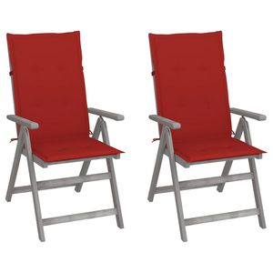 Juego de 2 Sillas de Jardín de Madera de Acacia Maciza, 100% Poliéster, Gris y Rojo, Asientos Duraderos y Elegantes para Exteriores - Product Image 1