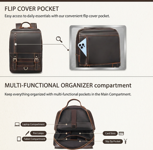 OEM Custom Men’s Leather Laptop <b>Backpack</b> 15.6 Inch Vintage Cowhide Large Capacity Travel Hiking Business Bag - Product Image 2