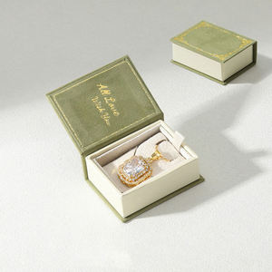 New Design Luxury Green Flannel Velvet <b>Jewelry</b> Storage Box Wedding <b>Jewelry</b> Display Case <b>Packaging</b> Set Box With Custom Logo - Product Image 1