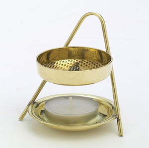 Support minimaliste en laiton pour brûleur d'encens à bougie chauffe-plat avec plateau en maille amovible, disponible à prix de gros. - Product Image 1