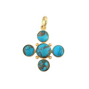 Crucifijo Cristiano de Cobre Azul Turquesa, Chapado en Oro de 18K, Colgante Religioso de Latón con Piedra, Componente para Fabricación de Joyas - Product Image 1