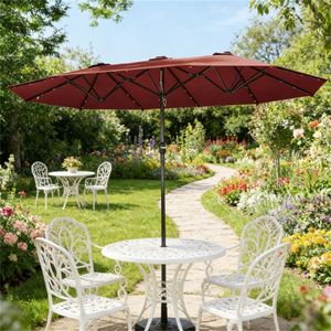 Ombrellone Solare da Giardino Rosso Vino con Base, Ombrellone da Esterno per Cortile - Product Image 1