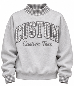 Sweat-shirt personnalisé à col montant, imprimé à carreaux gingham, broderie de lettres universitaires, pull d'hiver pour femmes - Product Image 6