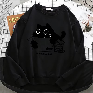 Sudaderas con capucha para mujer, diseño divertido de gato sin hogar, calidad profesional, sudadera básica cálida de forro polar, suave y Kawaii - Product Image 2