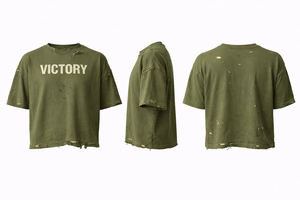 Camiseta Corta para Hombre, Estilo Desgastado, Cuello Redondo, Manga Corta, Informal, Lavada, 100% Algodón Jersey, Estampado Frontal Oversize con Diseño Victory - Product Image 3