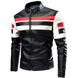 Men's 100% Polyester Windproof Breathable Motorcycle Jacket Stand Collar Patchwork Design <b>Covered</b> <b>Button</b> Closure Slim Fit Moto - Product Image 6