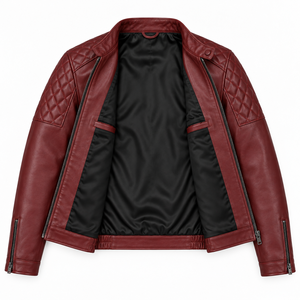 Blouson en cuir pour homme, style motard, vêtement d'extérieur avec matériau durable, col montant, plusieurs poches et style décontracté moderne - Product Image 4