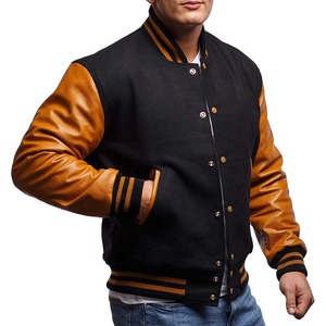 Veste universitaire à manches en cuir véritable, veste courte universitaire en chenille avec lettres brodées - Product Image 3