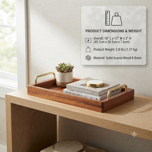 Plateau de service en bois artisanal avec poignées en métal, grand plateau rectangulaire pour café, thé, petit-déjeuner, nourriture, maison, restaurant, hôtel, table - Product Image 6