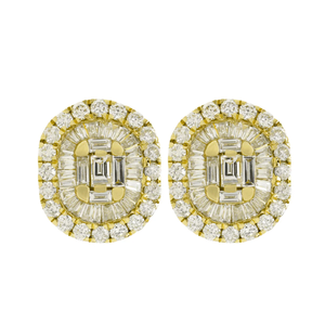 1.80 CT <b>Emerald</b> Pear Mixed Diamond Double Halo <b>Stud</b> Dangle Earrings 18K Gold Luxury Modern Geometric Anniversary Engagement - Product Image 3
