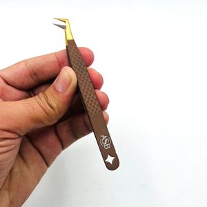 แหนบต่อขนตาแบบ L-Type สีน้ำตาล ปลายเคลือบใยทอง สำหรับแยกขนตา - Product Image 4