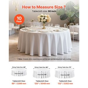 Tovaglie bianche da 90 pollici di diametro, confezione da 10, resistenti alle macchie e alle pieghe, lavabili in lavatrice, in poliestere. - Product Image 5