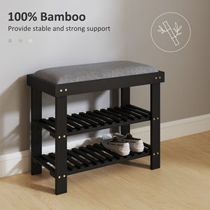 Panca Portascarpe Moderna a 3 Ripiani in Bambù con Cuscino Nero, Organizzatore per Ingresso e Corridoio - Product Image 6