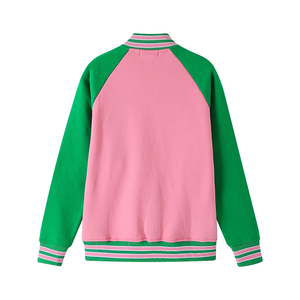 Alpha Two Tone Sorority Style Letterman Varsity Baseball <b>Jacket</b> Cow <b>Leather</b> Sleeve Wool Embroidery Windproof <b>Winter</b> School - Product Image 2