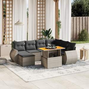 Ensemble de canapés de jardin en bois d'acacia avec rotin PE gris et acier thermolaqué – Durable et élégant - Product Image 1