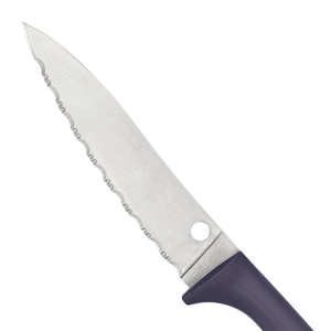 Cuchillos de Cocina de Acero Inoxidable con Hoja Dentada y Mango Ergonómico Curvo Morado, Cuchilla Afilada para Cortar Pan, Tomate y Fruta - Product Image 6