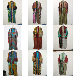 100% Pure Silk Knitted Patchwork V-neck Drawstring Closure Full Length Three Quarter Sleeve Soft Breathable Quick Dry Women - Product Image 1