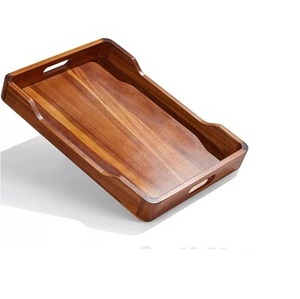 Plateau rectangulaire en bois d'acacia massif de qualité supérieure avec rebord incurvé - Product Image 1