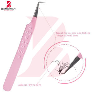 Pinzas de Precisión en Forma de L con Agarre de Corazón en Relieve, Antideslizantes, de Acero Inoxidable Rosa, para Extensiones de Pestañas de Volumen y Aislamiento - Product Image 2