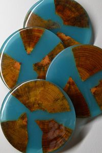 Sous-verres carrés modernes en bois avec incrustation de marbre, tapis et coussinets antidérapants - Product Image 5