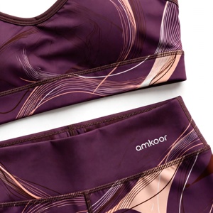 Ensemble de yoga 2 pièces Amkoor pour femme : Soutien-gorge de sport dos nageur à col rond et Legging taille haute longueur intégrale en Spandex/Polyester uni sans couture - Product Image 6