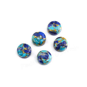 Cabochon de pierre précieuse lâche Mohave Lapis Lazuli Cuivre Turquoise Composite 12mm Rond Poli Brillant Lisse pour la Fabrication de Bijoux et Pendentifs - Product Image 3