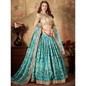 Ensemble Lehenga Choli en organza bleu imprimé pour femmes grandes tailles - Product Image 6