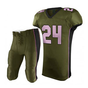 Uniforme de Fútbol Americano Sublimado Personalizado, Conjunto de Pantalones y Camiseta Verde Oscuro para Hombre, Cuello en V, Malla, Manga Corta, Absorbe la Humedad - Product Image 1