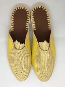 Handmade Yellow Raffia <b>Slippers</b>, Moroccan Summer Sandals - Product Image 2
