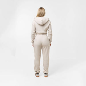 Conjunto de Top Corto Informal con Capucha para Mujer, Sudadera Holgada y Pantalones con Lavado Ácido, Color Marfil, 100% Algodón Felpa - Product Image 4