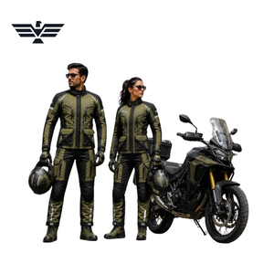 Conjunto de Chaqueta y Pantalones para Motociclistas, Color Verde Oliva y Negro, Resistente al Viento, Reflectante, con Bloques de Color, Equipo de Protección para Viajes - Product Image 4