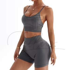 Latest Design Women Yoga Set-<b>Low</b> MOQ Wholesale Custom Logo Fitness Wear Seamless Elastic Waist Front Shorts 2-Piece Yoga Sets - Product Image 3