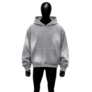 เสื้อฮู้ดดี้โอเวอร์ไซส์สีเทาประดับคริสตัลระยิบระยับ สไตล์โมเดิร์นสตรีทแวร์ ลายจุด ผ้าฝ้ายเฟรนช์เทอร์ - Product Image 1