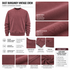 Sweat-shirt col rond vintage bordeaux anti-poussière 320 GSM, impression en relief, coupe décontractée, unisexe, en coton, avec logo personnalisable sur le devant - Product Image 6