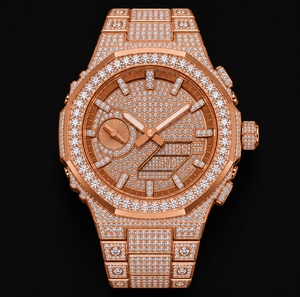 Reloj de Cuarzo para Hombre en Acero Inoxidable con Acabado en Oro Rosa y Piedras Brillantes, Esfera con Doble Pantalla, Lujoso y Moderno para Fiestas - Product Image 1