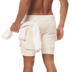 Shorts de sport respirants pour hommes avec logo personnalisé, coupe ample, taille haute, grandes tailles, couleur unie, pour jogging et activités de plein air, taille élastique - Product Image 2