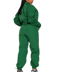 Customized Windbreaker Tracksuit Sets Women 2 Piece <b>Patchwork</b> Lightweight Nylon Zipper Cropped <b>Jacket</b> Women Set - Product Image 5