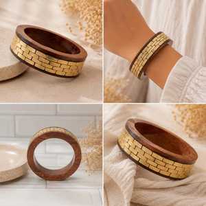 Pulseras de Madera Hechas a Mano para Mujer, Brazalete de Moda, Joyería Natural, Estilo Étnico Tradicional, Diseño Floral Vintage Bohemio - Product Image 6