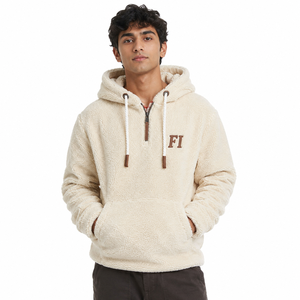 Sudadera con capucha para hombre de forro polar Sherpa con cremallera de un cuarto, tejido de textura suave, capucha con cordón y bolsillo delantero, suministro al por mayor - Product Image 1
