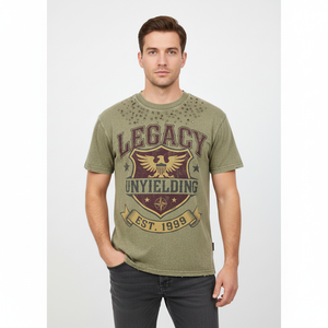 T-shirt à manches courtes pour homme, vert olive, coupe classique, couleur unie, décontracté, col rond, jersey de coton - Product Image 2