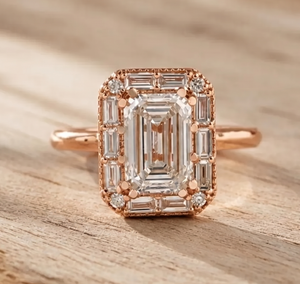 Bague de fiançailles en or massif 10K 14K 18K avec moissanite et diamant de laboratoire, certifiée IGI, couleur DEF, clarté VS-VVS, taille baguette, émeraude, ronde - Product Image 2